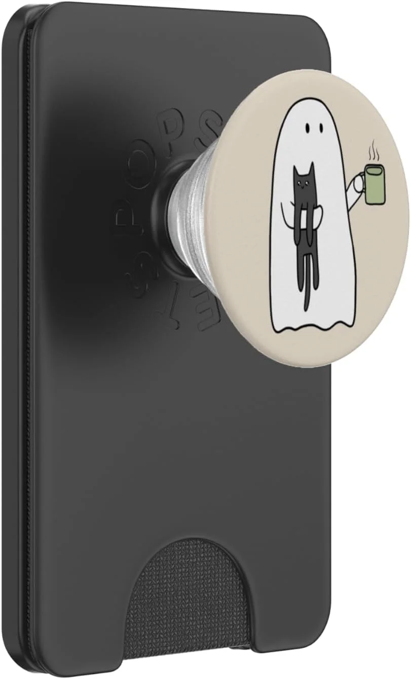 Soporte PopSocket MagSafe Spooky Ghost Holding Cat Coffee Lover Bookish Reading