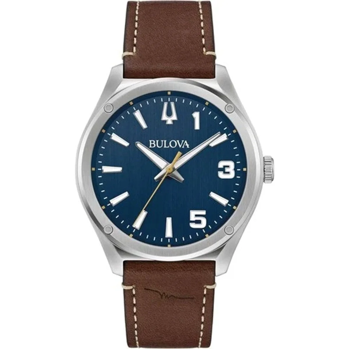 Bulova Men's Watch Marc Anthony Quartz Blue Dial Brown Leather Strap 96A313