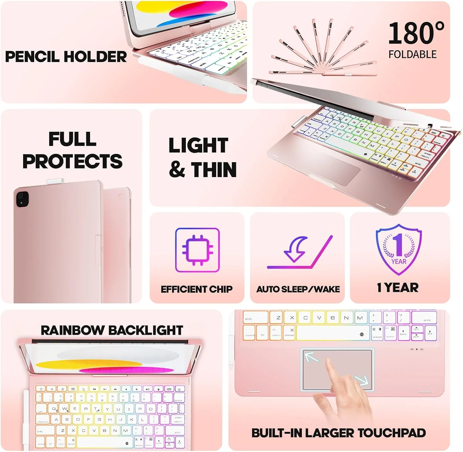 Funda con Teclado NOKBABO para iPad 10/11 (A16) y Air 11" (M4/M3/M2) - Rosa Intenso