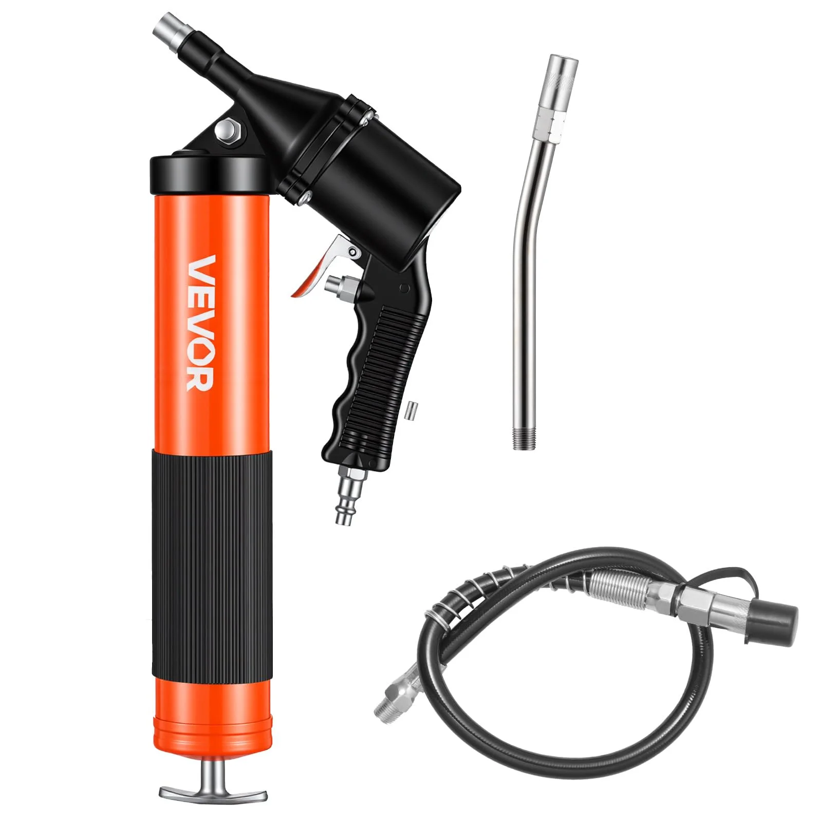VEVOR Grease Gun, Continuous Cycle Heavy Duty 6000 PSI High Pressure, Pistol Grip Grease Gun Kit with 14 oz Capacity, Includes 18-Inch Flex Hose, 1 Extension Rigid Pipe, 2 Flat Nozzles for Automotive