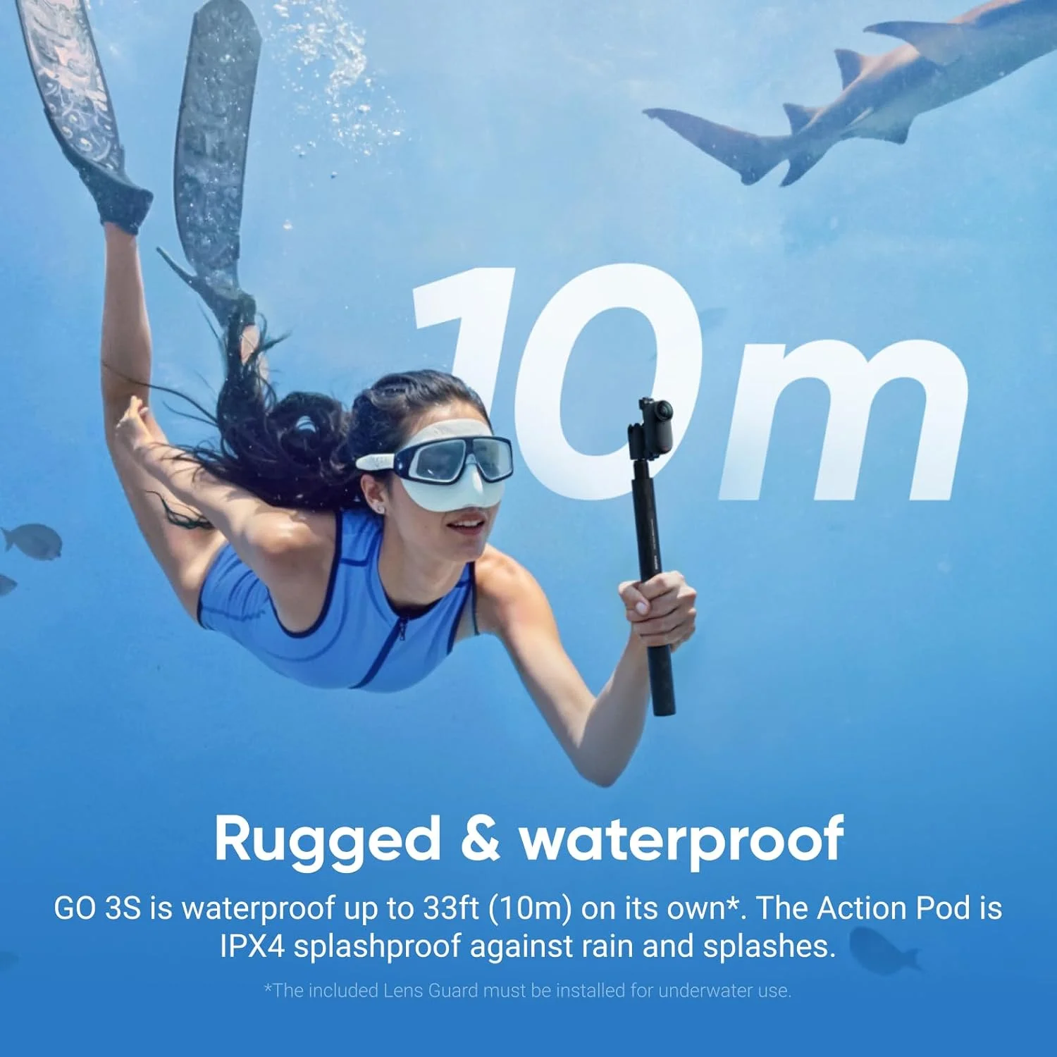 Insta360 GO 3S 64GB - Black — Cámara vlogging 4K manos libres, resistente al agua