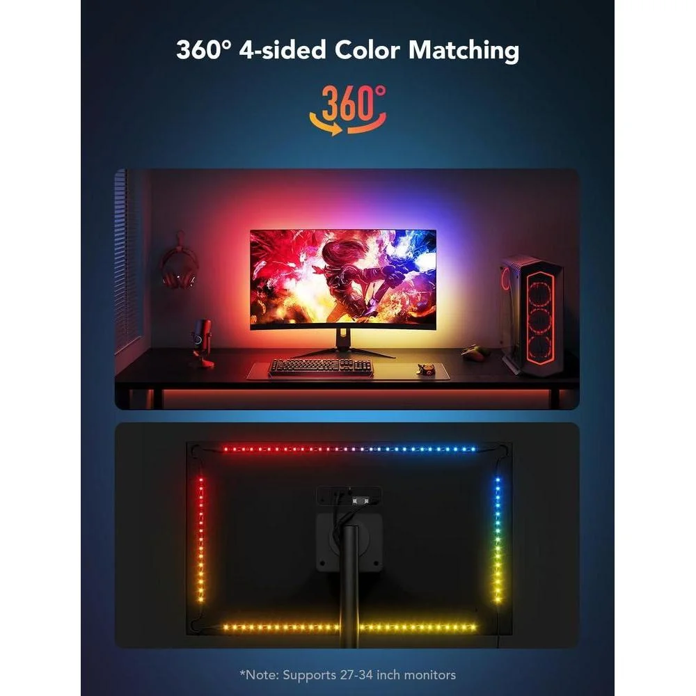 Govee Luz de juego para monitor G1, retroiluminación LED RGBIC adaptable a monitores curvos, con múltiples modos de escena