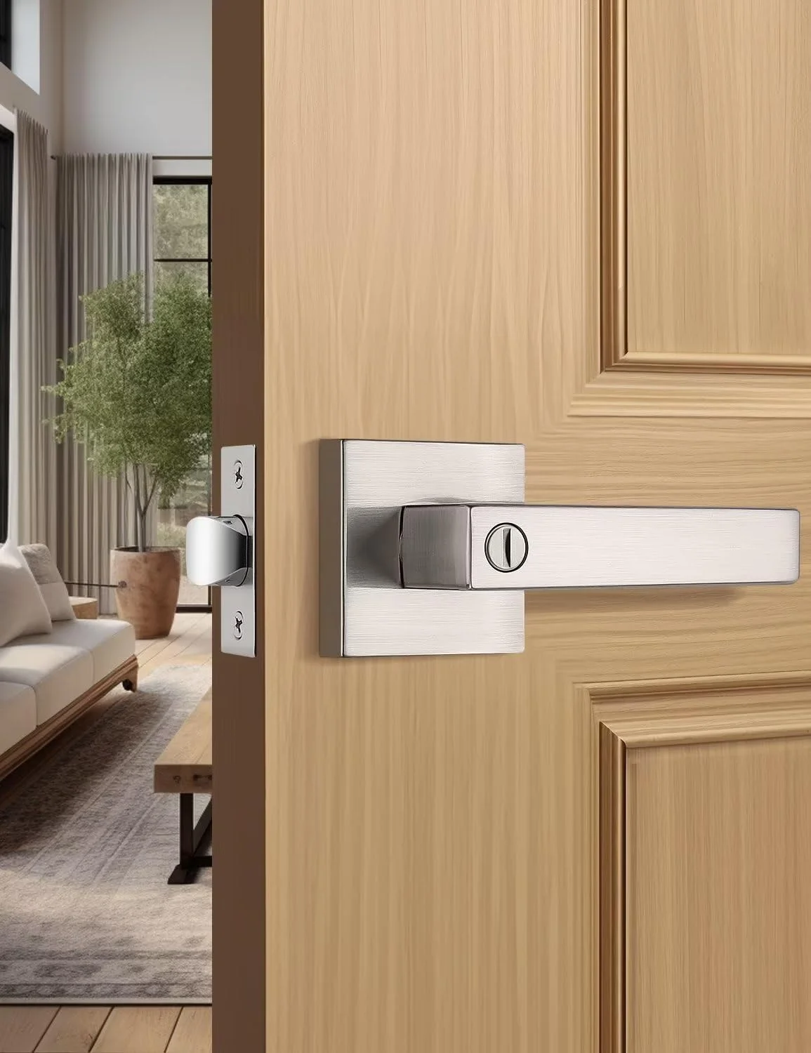 Manija para puerta cuadrada Tinewa níquel satinado sin llave