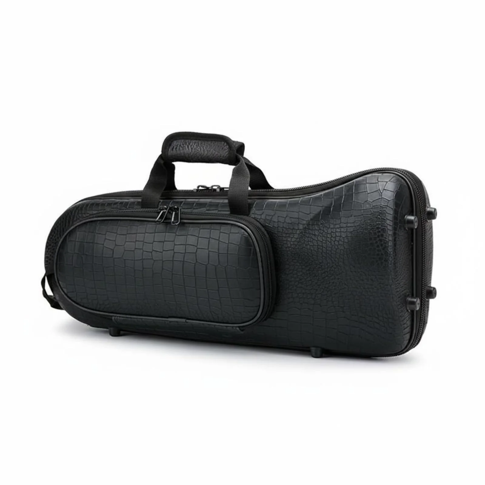 Yiju Brass Case Instrument Carrier Hard Shell Trumpet Case Shoulder Strap Zippered Closure Poly-cotton Outer Pocket Suitable for Practice Use, Crocodile Pattern Black