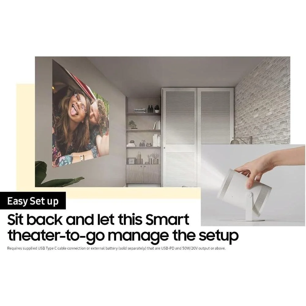 Proyector Samsung Freestyle FHD HDR portátil con sonido 360 y Alexa, ideal para cine en casa, uso interior y exterior