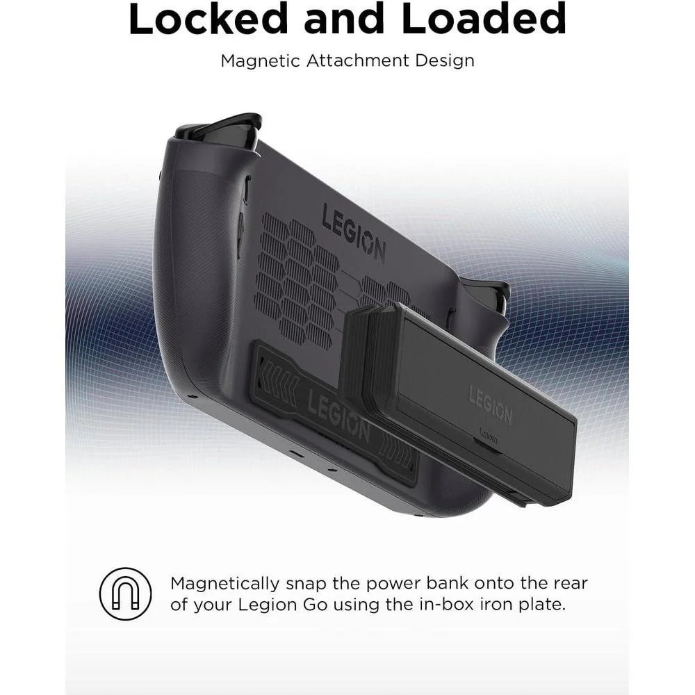 Banco De Energía Portátil Lenovo Legion Go 65W Con Cable USB-C, Fijación Magnética, Soporte Y Protección De Sobrecarga