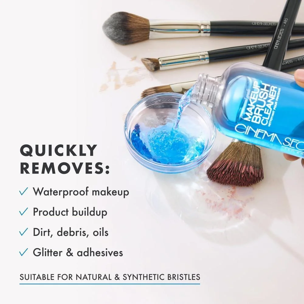 Cinema Secrets limpiador profesional para brochas de maquillaje, secado rápido y sin enjuague, elimina maquillaje resistente