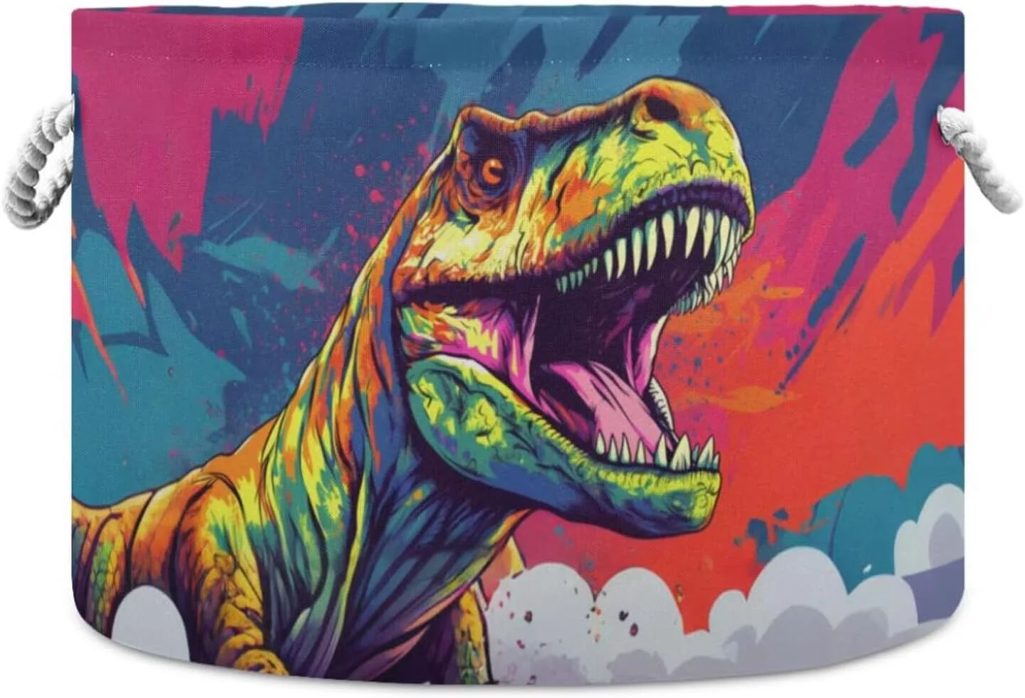 Caja organizadora redonda plegable con asas estampado dinosaurio