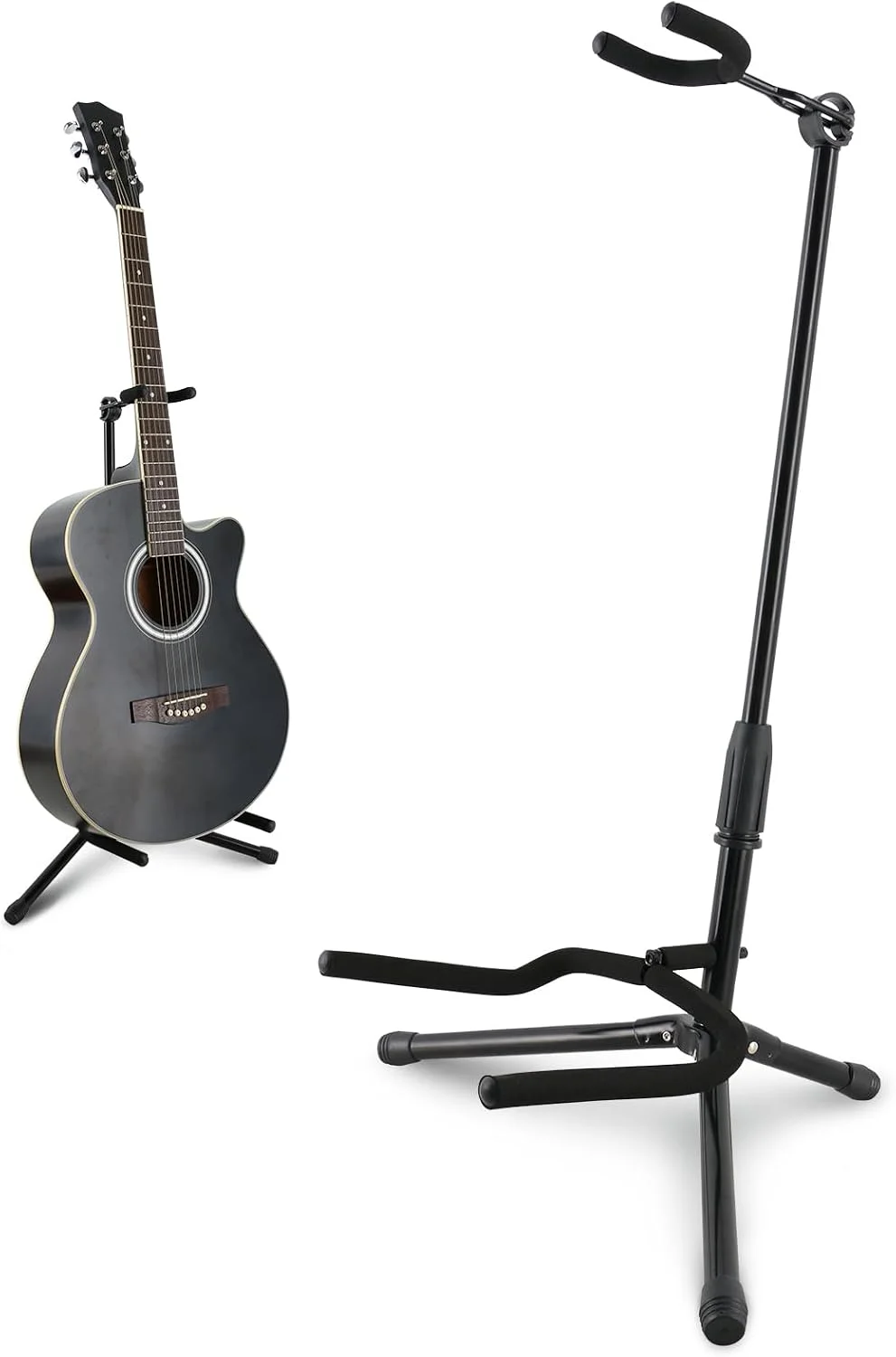 EASTROCK Guitar Stand - Guitar Stands Floor Adjustable Folding Guitar Stand for Acoustic Electric Bass Guitar Banjo Mandolin, Black Tripod with Foam Padding & Non-Slip Feet (1PACK)