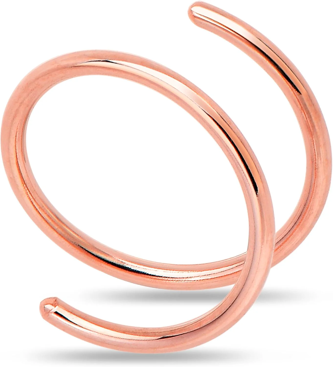Body Candy 14k Solid Gold Double Hoop Nose Ring for Single Piercing - Handmade in USA by Master Jeweler - Hypoallergenic Real Gold Spiral Nose Jewelry for Women and Men -22 Gauge 7mm Left