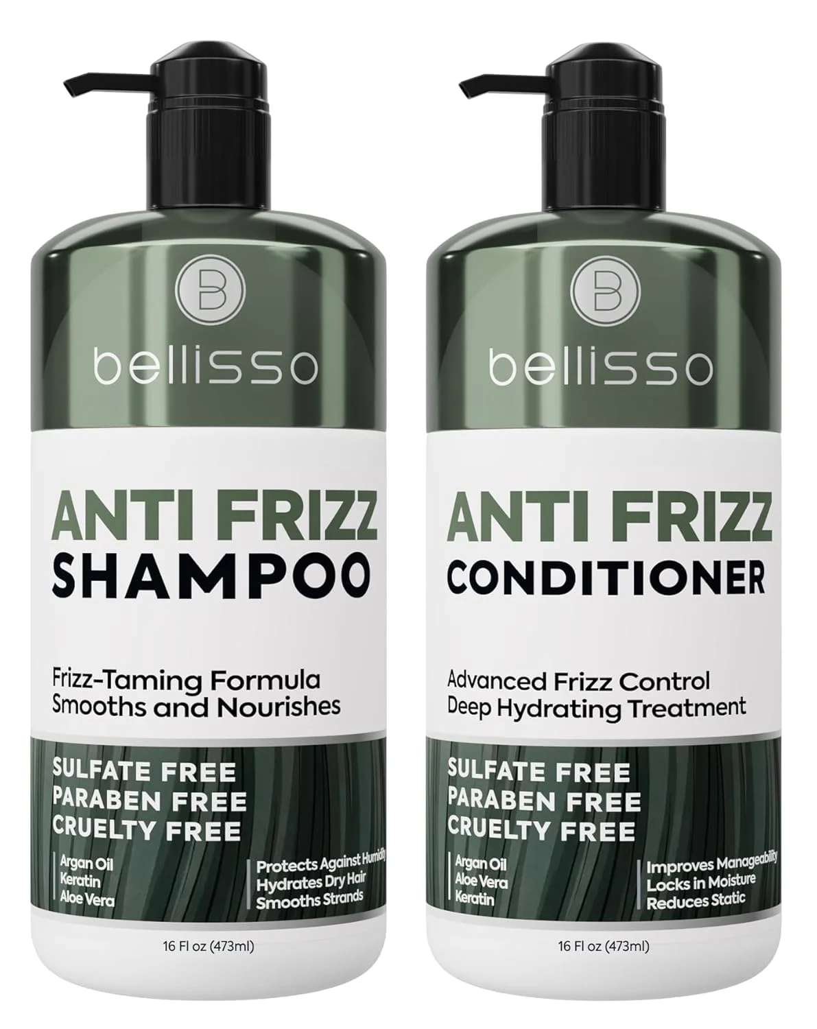 Anti Frizz Shampoo and Conditioner Set - Sulfate Free Hair Care Products for Women and Men - Frizzy Hair Control - Hydrating, Smoothing Salon Moisture - Paraben Free Formula - 16 Fl Oz (Set of 2)
