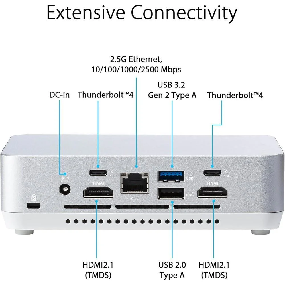 ASUS NUC 14 Pro+ con Intel Core Ultra 9, 32GB RAM, 1TB SSD, Thunderbolt 4 y soporte VESA, chasis de aluminio plateado