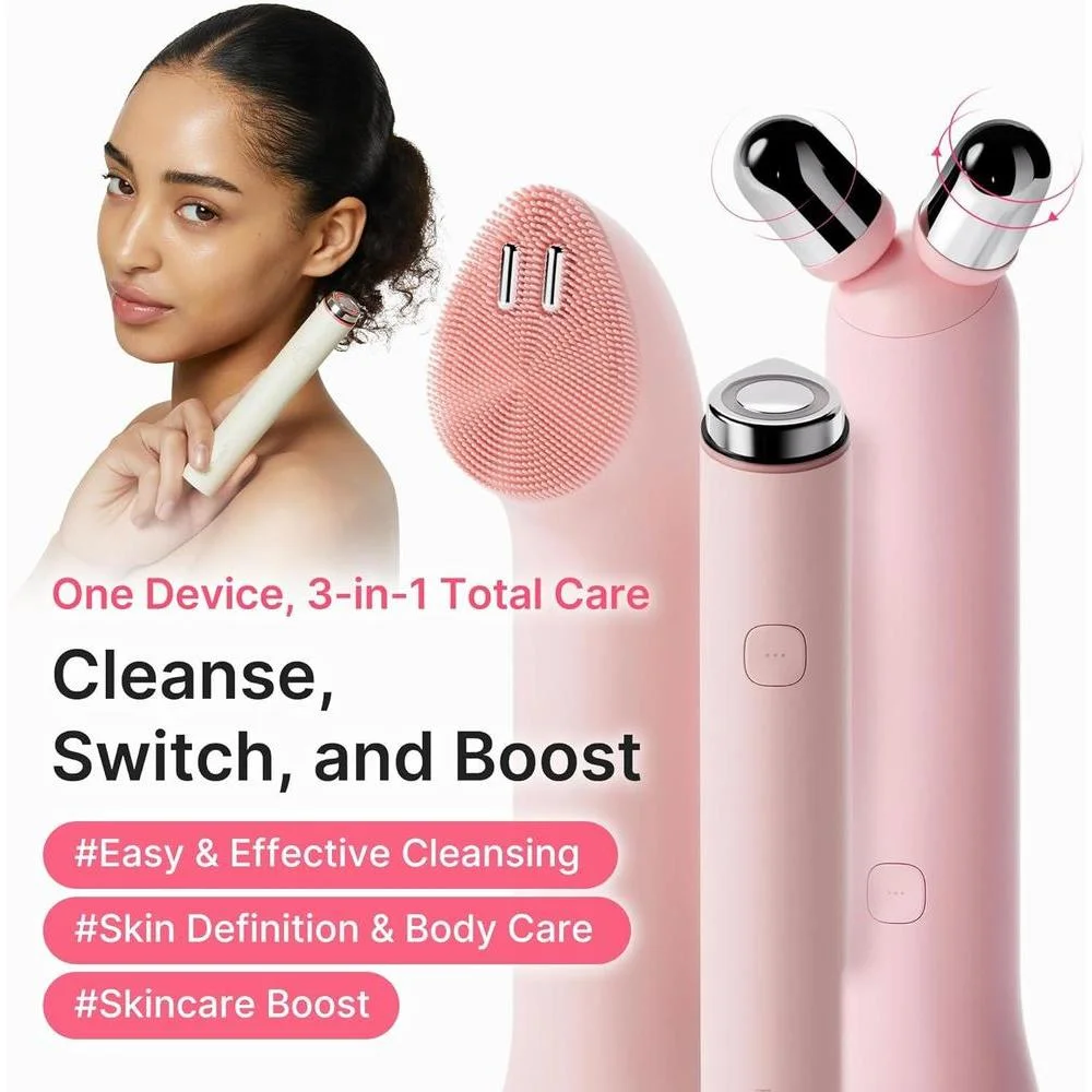 Medicube Set de Dispositivo y Cuidado de la Piel 3 en 1 Mini Booster Pro Plus con Limpiador y Gel PDRN Beige