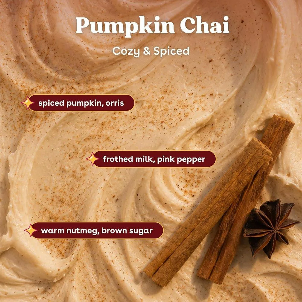 eos Pumpkin Chai Shea Better Body Lotion con manteca de karité, hidratación 24H, aroma calabaza chai