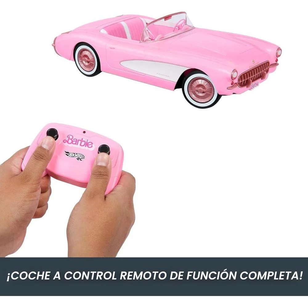 Barbie Hot Wheels RC Corvette de la Película, Coche de Juguete a Control Remoto de Función Completa para 2 Muñecas