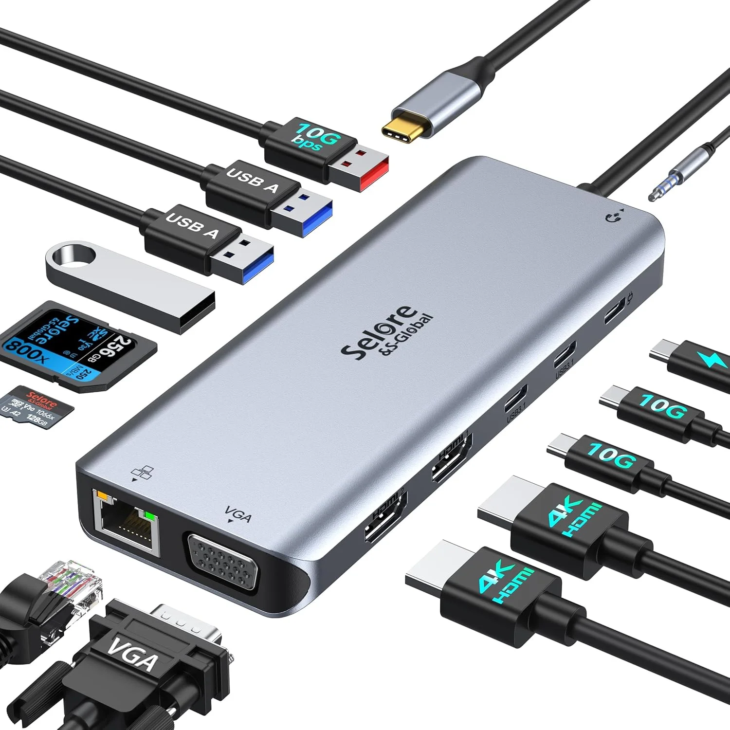 Docking Station USB C Selore 14 en 1 Dual Monitor