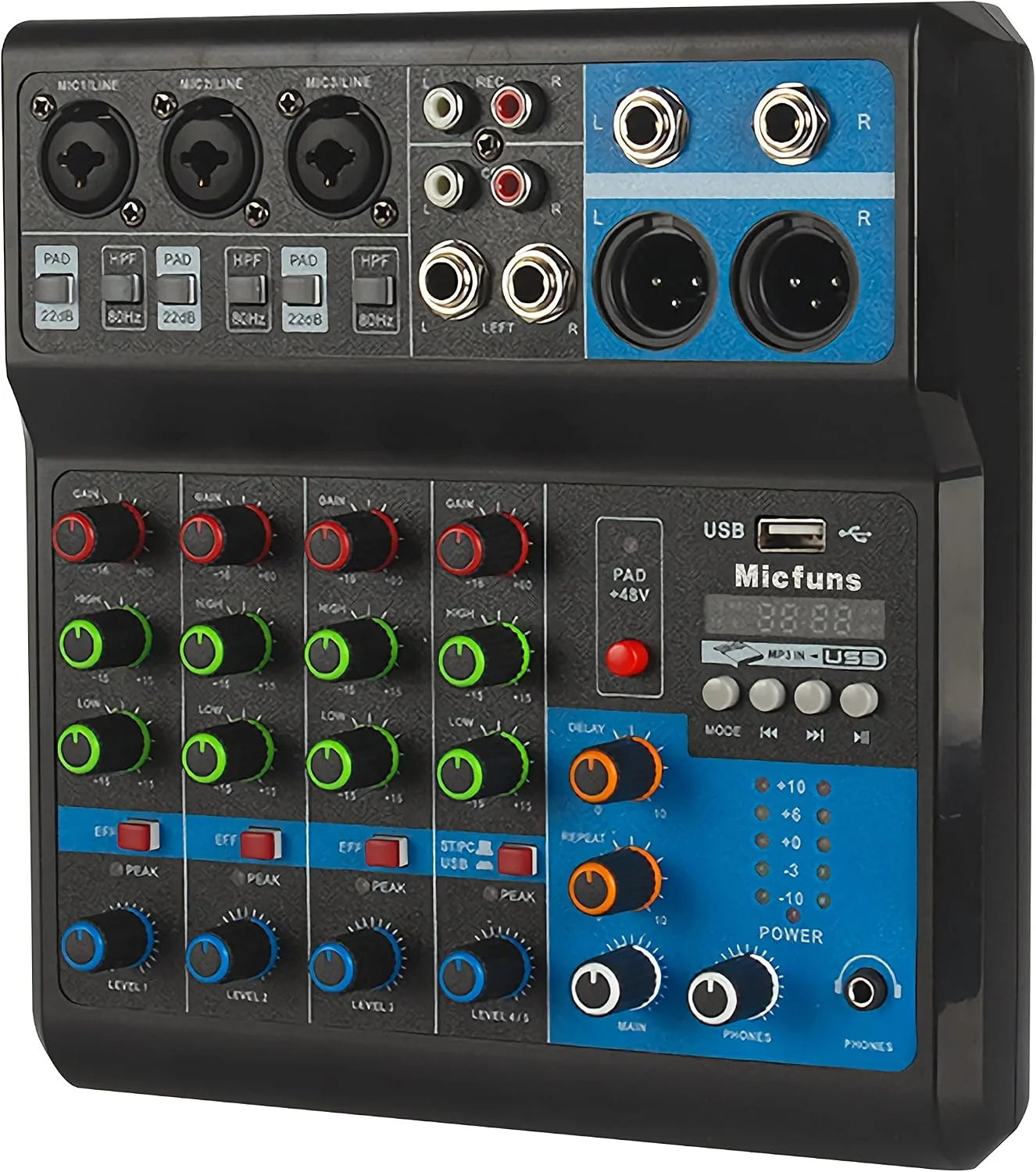 Mezclador DJ de audio mini 5 canales con Bluetooth y alimentación USB