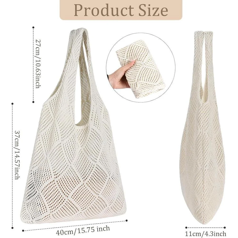 Sightor Bolso Tote Tejido a Crochet, Bolso de Playa de Malla, Bolso Hobo Tejido de Verano, Bolso Tote Boho de Vacaciones para Mujer