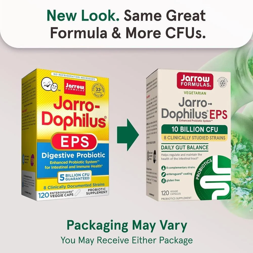 Jarrow Formulas Jarro-Dophilus EPS, 10 mil millones de células, apoya función y salud intestinal, 120 cápsulas vegetales