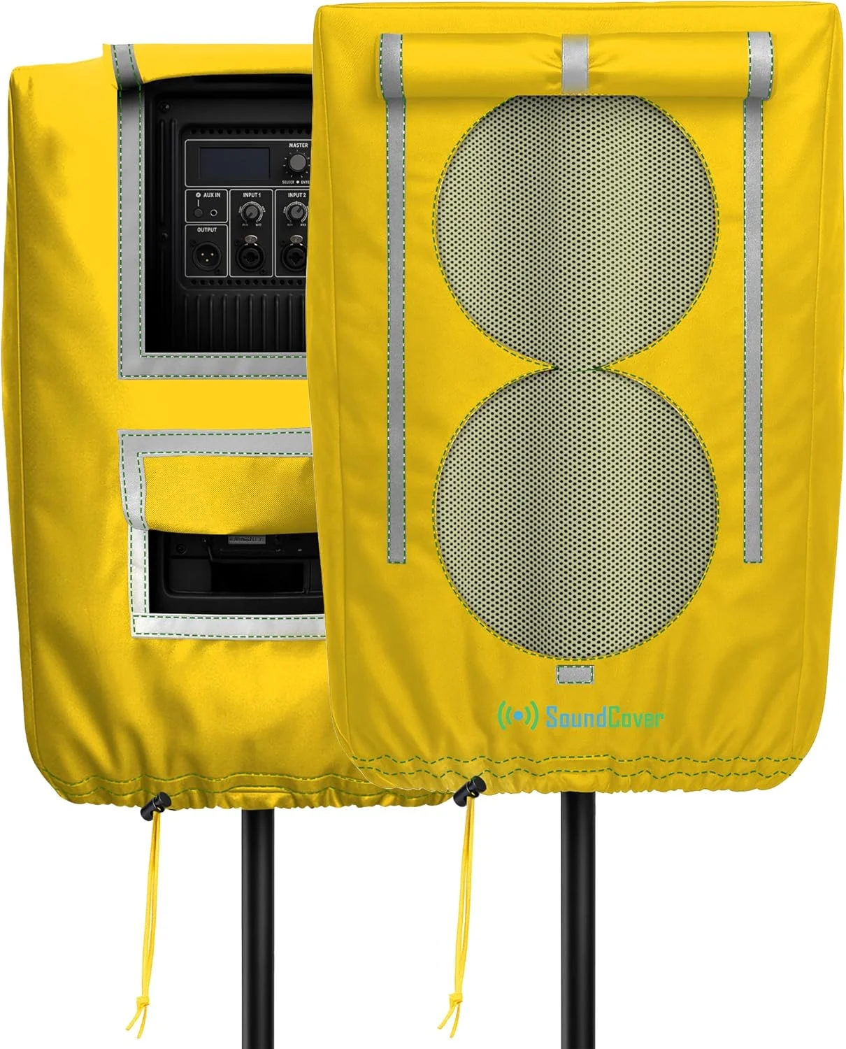 Funda protectora para parlante PA/DJ de 15 pulgadas SoundCover 600D amarilla con SoundFlap
