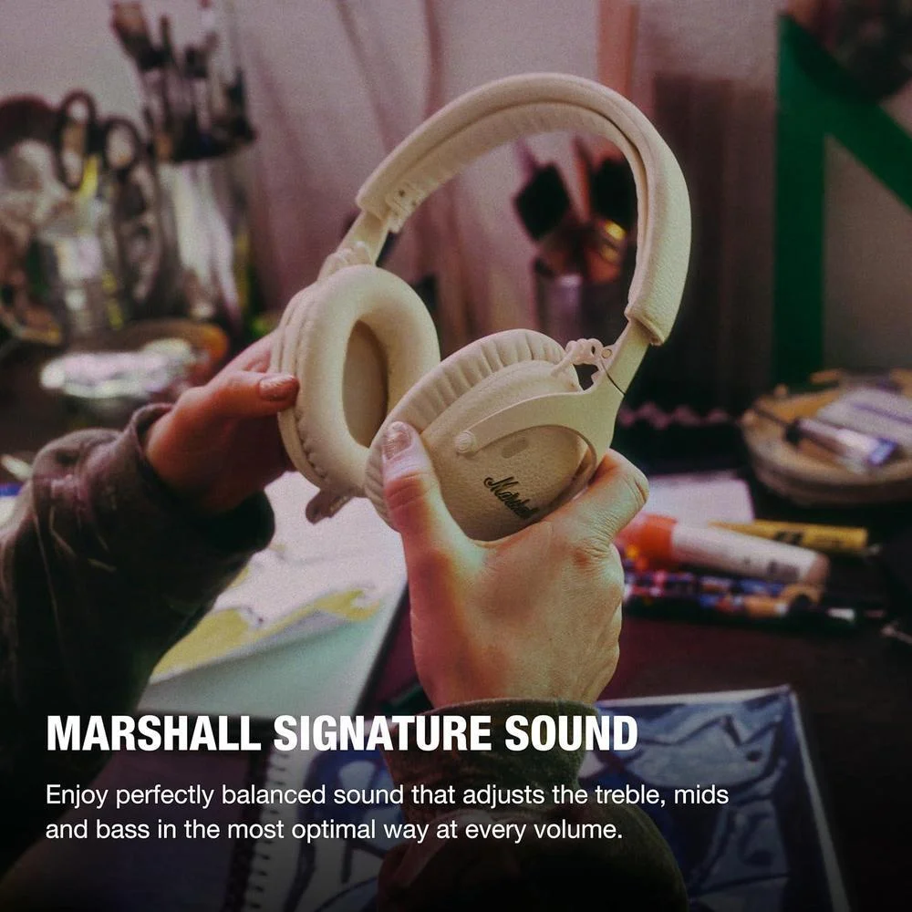 Auriculares Bluetooth Marshall Monitor III A.N.C. con Cancelación Activa de Ruido, Ligero y Plegable, Color Cream