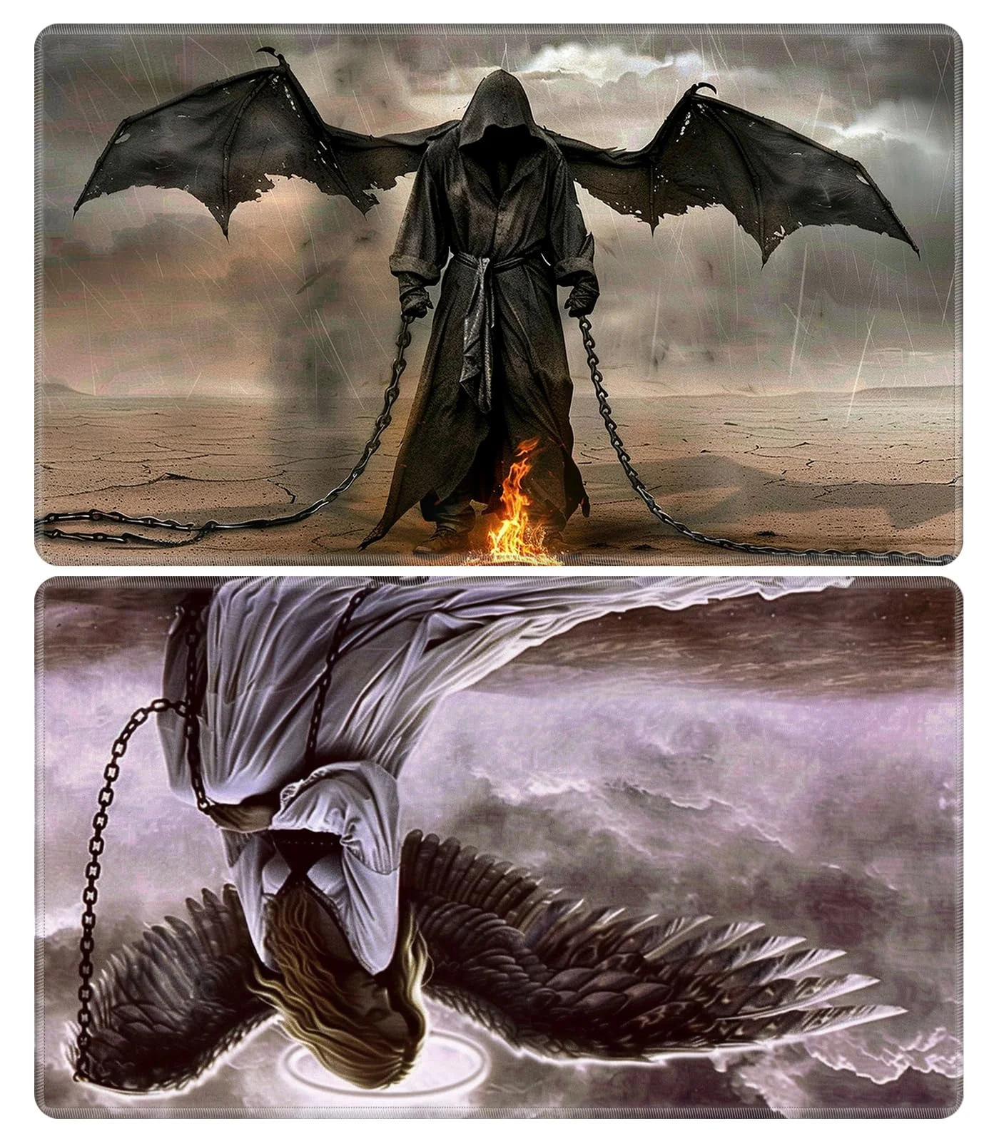 Playmat for MTG, Card Game Mat Non-Slip Rubber Base and Stitched, 24 x 14 inch TCG Play Mat for MTG and Other Card Games (NO Zones 2 Pack), Devil Angel
