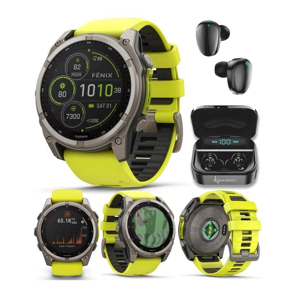 Smartwatch Garmin Fenix 8 51 mm Solar Sapphire Titanio Amarillo con Auriculares