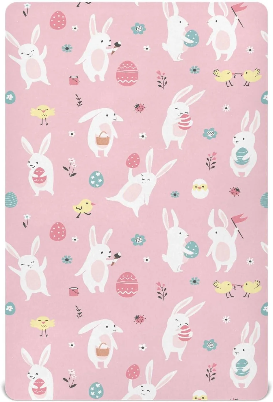 Crib Sheets for Boys Easter Rabbits Eggs Toddler Baby Girl Sheets for Crib,Neutral Mini Crib Nursery Mattress Sheets Fitted,Crib Mattress 52 * 28 * 9In Pink