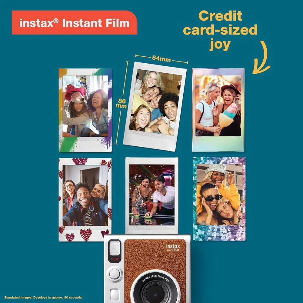 Cámara instantánea híbrida Fujifilm Instax Mini EVO color marrón, impresión de fotos Instax Mini de alta calidad