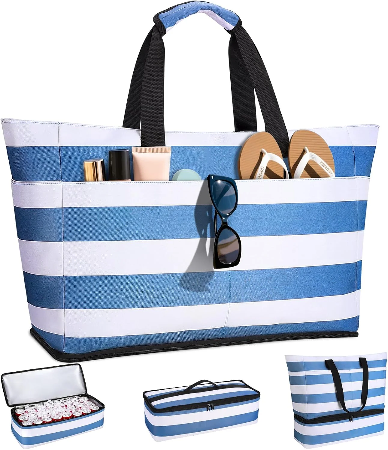 Vewaci Beach Bag with Detachable Cooler, 54L Large Beach Bags Waterproof Sandproof for Women, Travel Tote Bag, Duffle Bag for Diving Swimming, Travel Vacation Essentials (Blue)