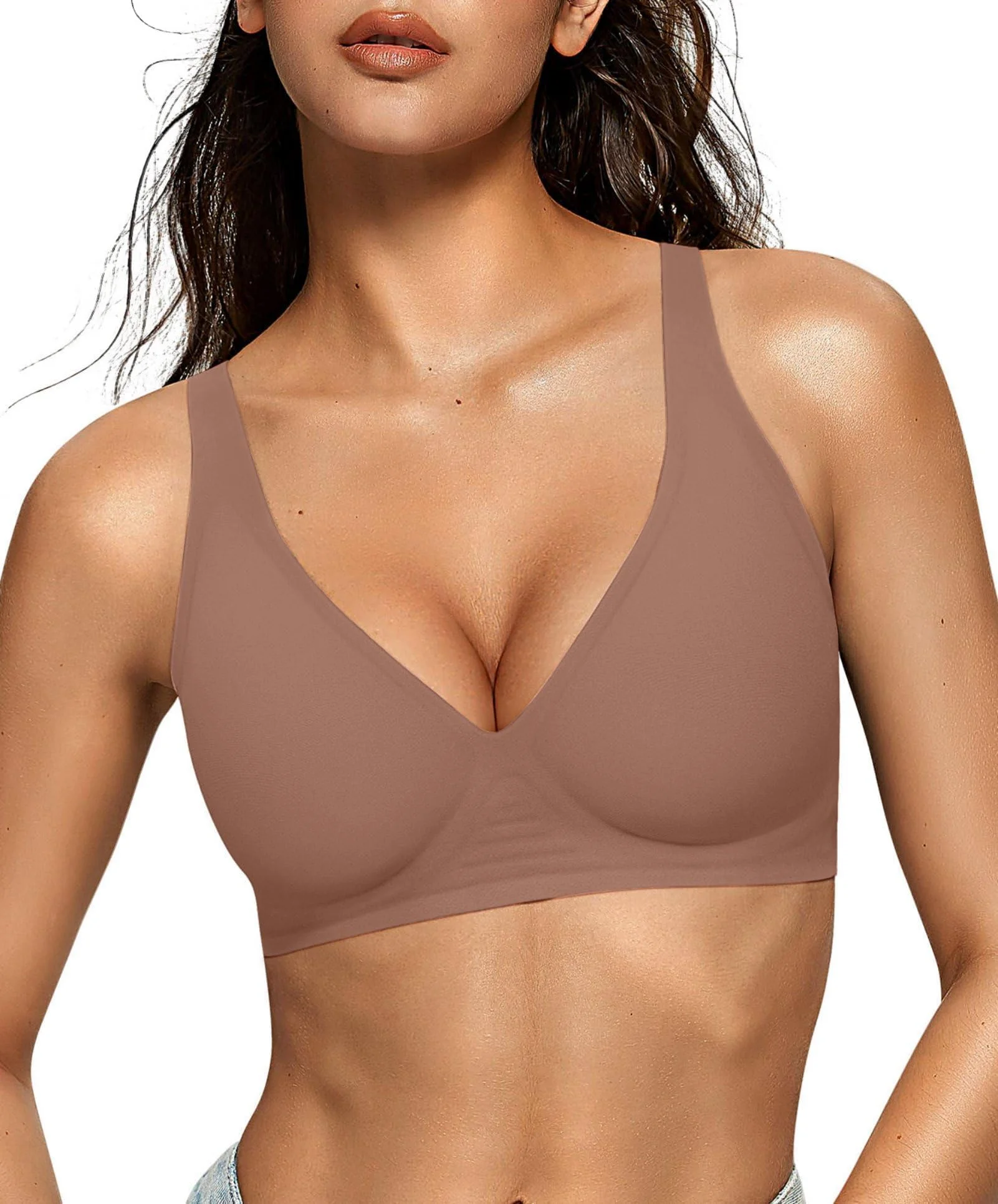 Sostén Oeak Jelly sin aro escotado push-up Café