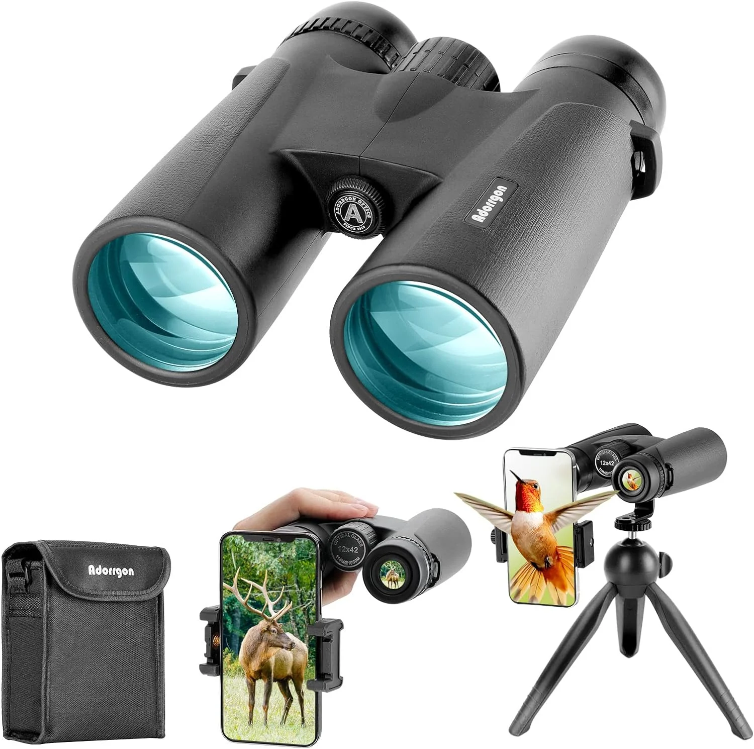 Binoculares Adorrgon 12x42 con adaptador para teléfono y trípode