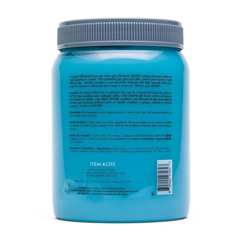 Gel de peinado profesional Johnny B. Mode, fijación sin alcohol y fórmula sin escamas para cabello grueso