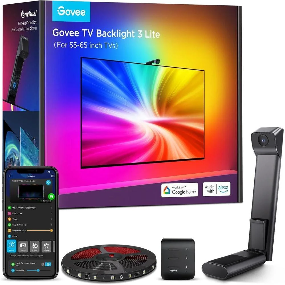 Retroiluminación Govee 3 Lite para TV con corrección de color y control inteligente, sincronización para televisores grandes