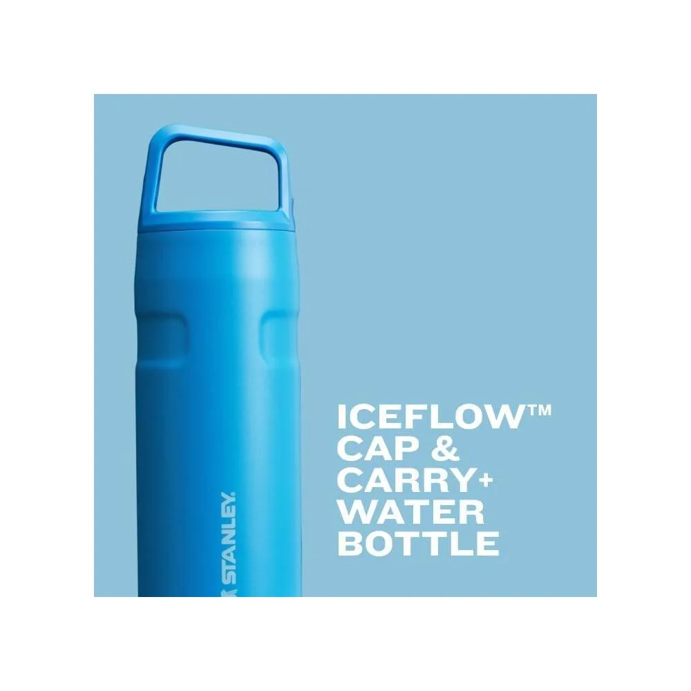 Botella Stanley IceFlow con tapa giratoria, ligera y a prueba de fugas, ideal para deportes, viajes o acampadas. Acero inoxidable reciclado