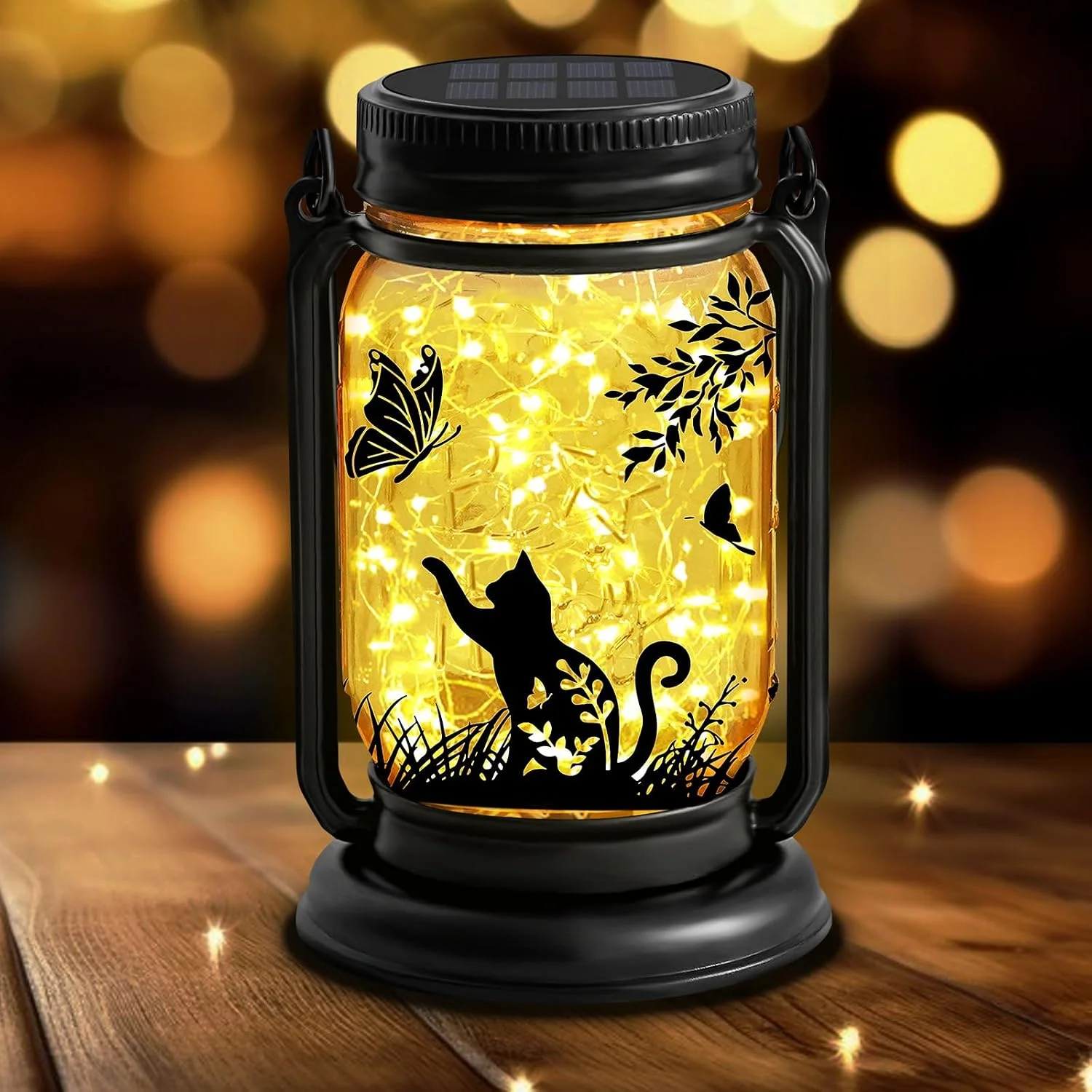 YJFWAL Solar Cat & Butterfly Lanterns Outdoor Waterproof - Cat Lover Gifts for Women Mom Grandmom Birthday Mothers Day,