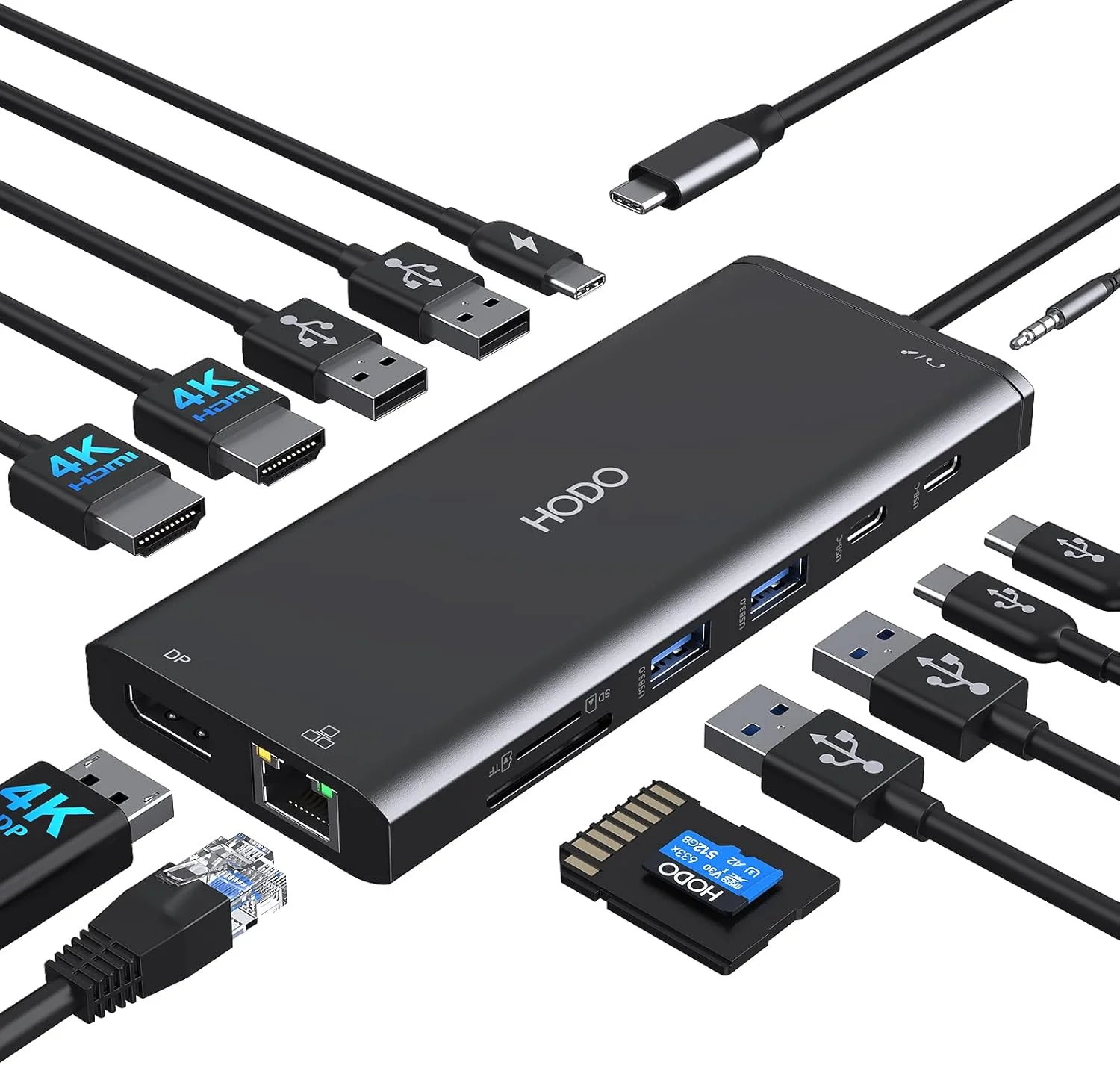 Docking Station USB-C HODO 14 en 1 para dual monitor 4K