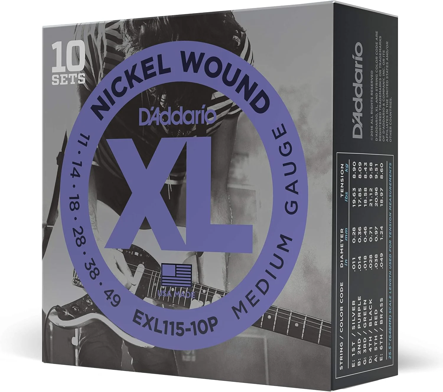 Juego de cuerdas para guitarra eléctrica D'Addario XL Nickel 11-49, 10 sets