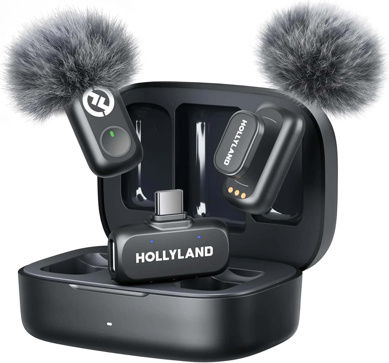 Micrófono inalámbrico Hollyland Lark A1 con 2 transmisores, receptor USB-C y estuche de carga