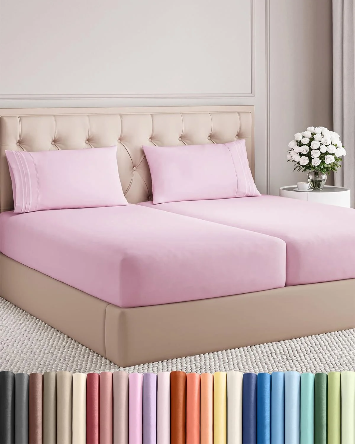 Juego de sábanas Split King 5 piezas microfibra rosa claro