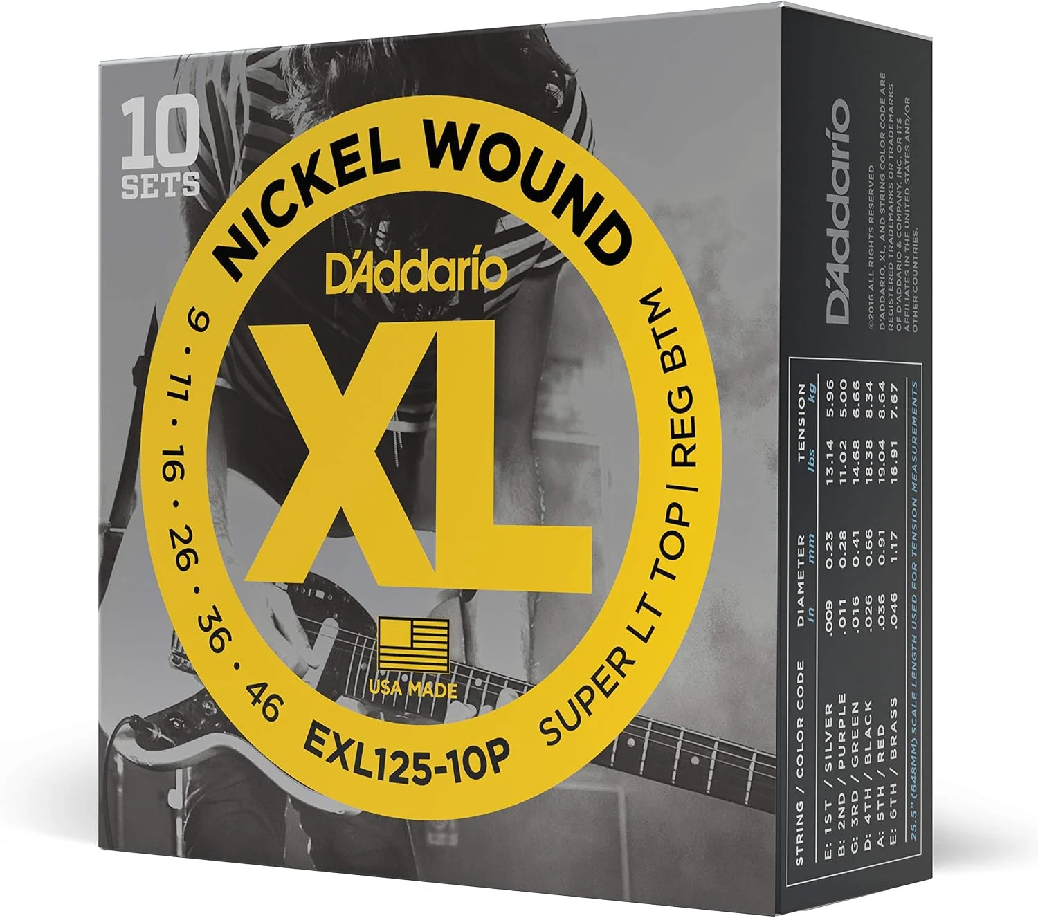 Cuerdas para guitarra eléctrica D'Addario XL Nickel 09-46, pack 10 juegos