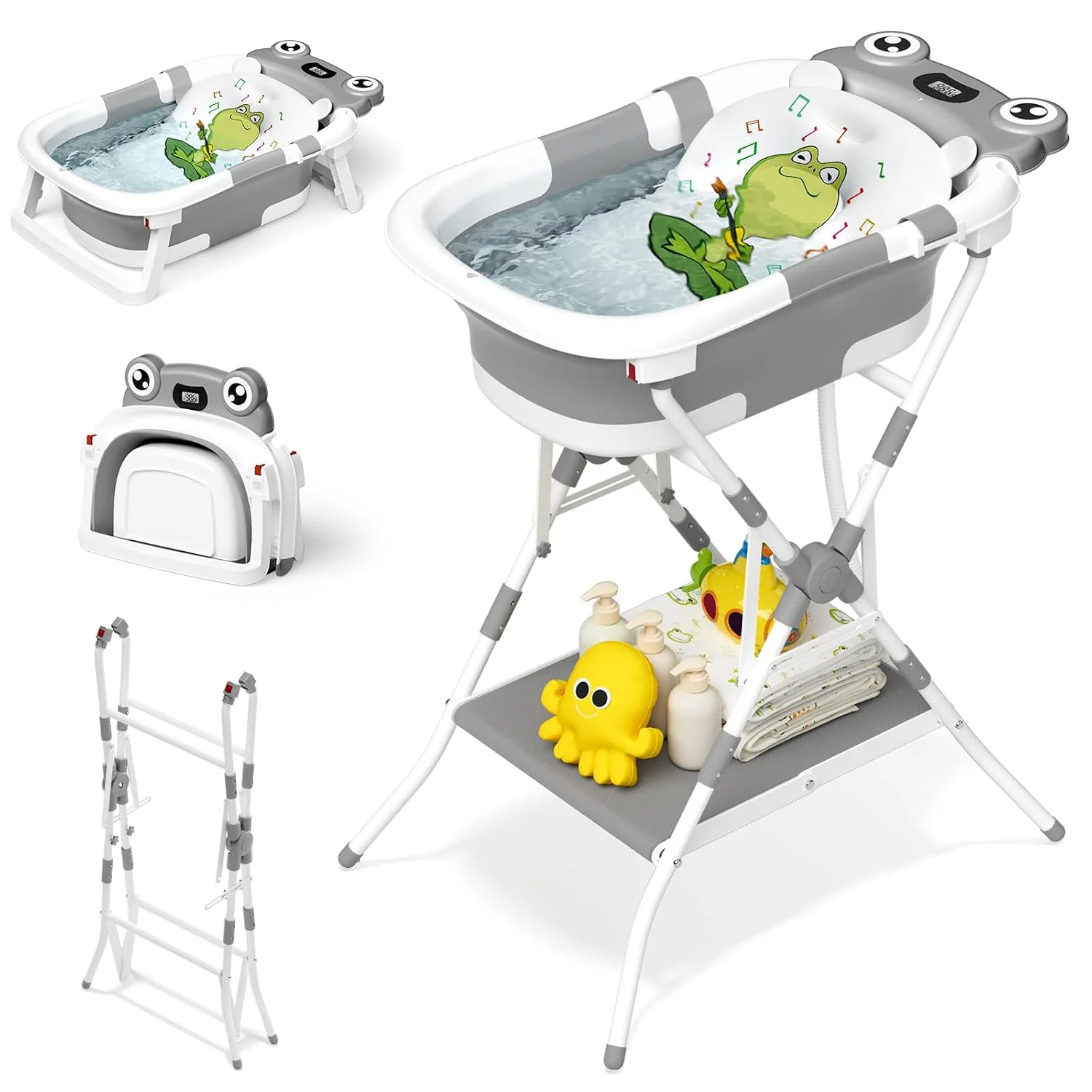 BUNWAG Bañera 2 en 1 con Soporte Plegable de Altura Ergonómica