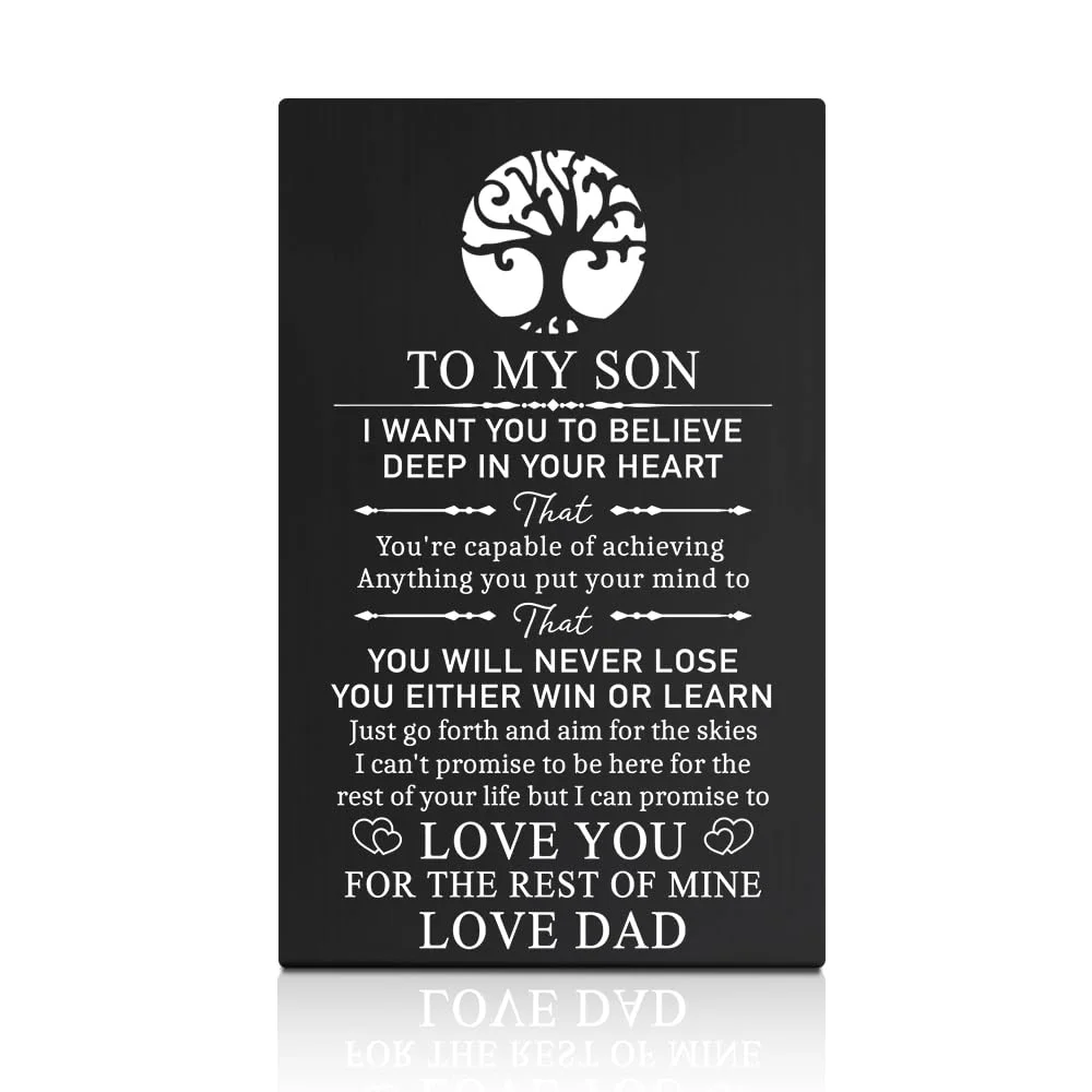 Tarjeta de acero inoxidable para billetera con grabado láser para hijo