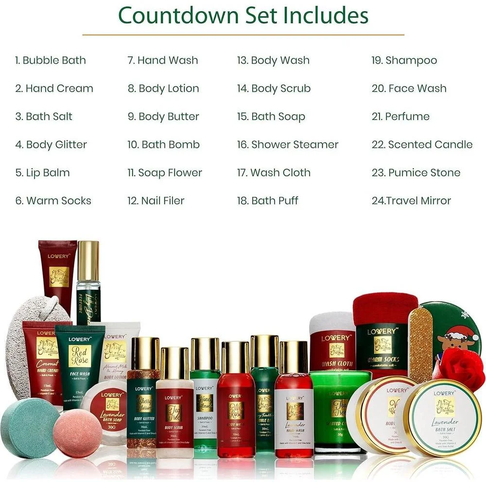 Calendario de Adviento 2024 para adultos, set de belleza y spa de Navidad, incluye 24 productos de cuidado personal, edición limitada